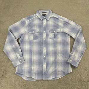 Helix Athletic Fit Shirt Men L Blue Plaid Long Sleeve Retro Button Front
